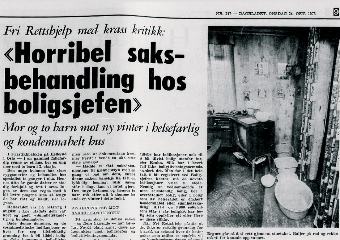 Dagbladet article about our family’s housing conditions, October 24, 1973. Reproduced with permission.